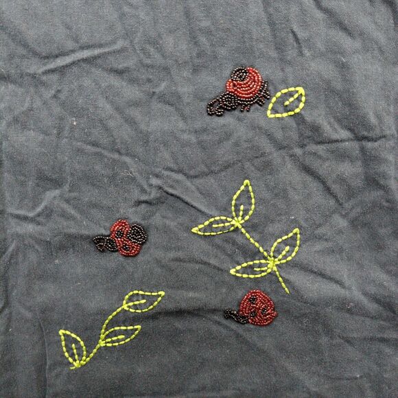 Quacker Factory Maxi Skirt Womens 1X Black Embroidered Beaded Pull On Cotton - Picture 2 of 11